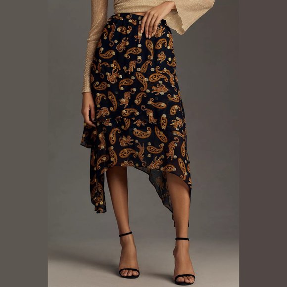 NEW Farm Rio Size XL Asymmetrical Tiered Leopard Print Midi Skirt - Blue Motif - Picture 2 of 4